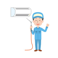 エアコンをクリーニングする男性