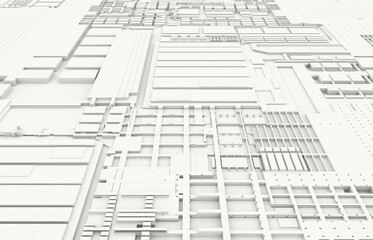 Lines geometry background. Block shapes of persepctive view.. 3D clay render illustration