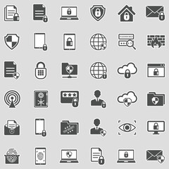 Business Data Protection Technology Icons. Sticker Design. Vector Illustration.