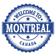 WELCOME TO MONTREAL - CANADA, words written on blue stamp