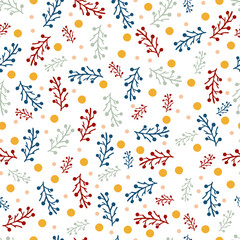 tricolor leaf and polka dot vector pattern design