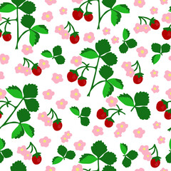 leafy berries and flowers vector pattern design