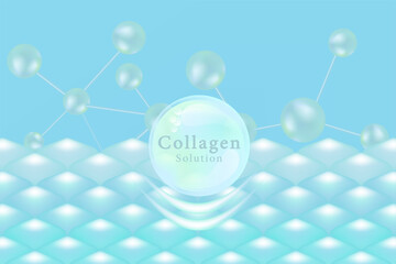 Hyaluronic acid skin solutions ad, blue collagen serum drop with cosmetic advertising background ready to use, illustration vector.