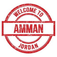 WELCOME TO AMMAN - JORDAN, words written on red stamp