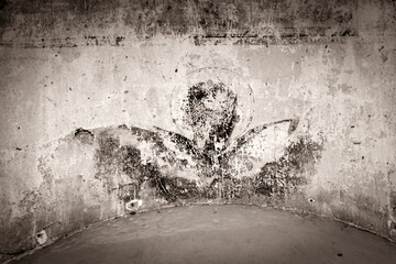 drawings on the walls of an abandoned Orthodox church
