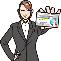 運転免許証を見せる女