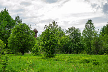 landscape orthodox church in the forest