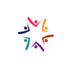 COLORFUL PEOPLE TOGETHER SIGN SYMBOL LOGO ISOLATED ON WHITE