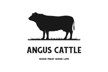 Black Angus Cow Cattle Farm Livestock for Beef Logo Design - obrazy, fototapety, plakaty