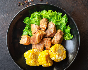 pork stewed meat garnish meal snack on the table copy space food background rustic. top view