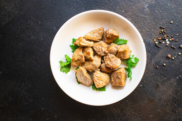pork stewed meat garnish meal snack on the table copy space food background rustic. top view