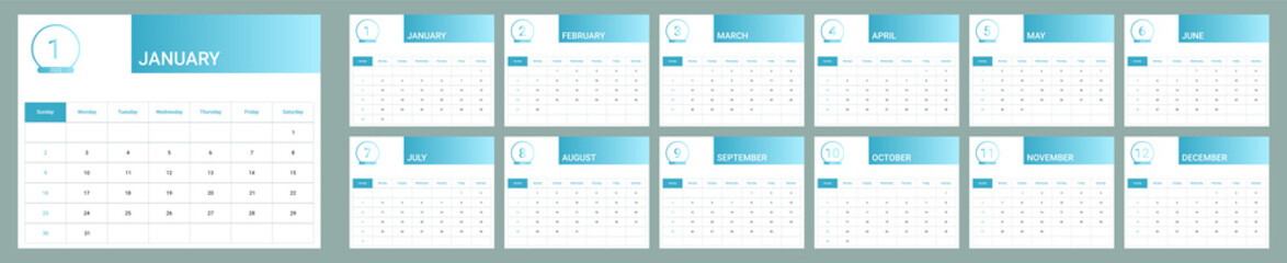2022 calendar with simple design. vector of calender 2022.corporate wall calendar ready to print. week start on sunday. sunday as weekend. good for daily log, business, timetable, planner, etc.