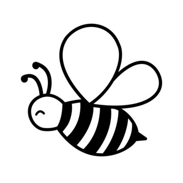 Honey bee for coloring page. Cute simple bee insect vector illustration isolated on white. Black and white outline image