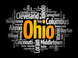 Fotobehang List of cities in Ohio USA state, word cloud concept background © dizain