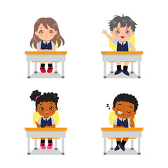 Cute boy and girl clip art in class room