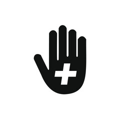 the hand with the plus sign on the palm