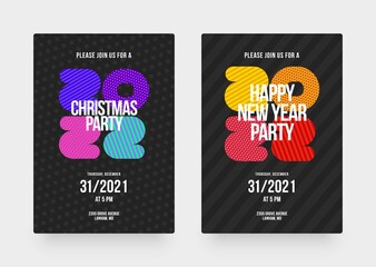 Layout template for Happy New Year 2022 and Merry Christmas Party. Vector illustration for flyer, banner or invitation card.