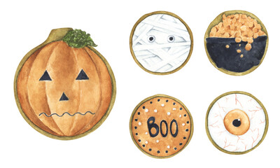 Set of Halloween cookies. Watercolor illustration.