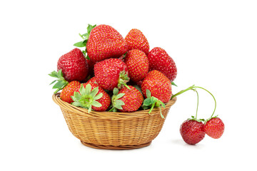 Strawberry. Juicy ripe strawberries in a basket isolated on a white background.