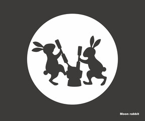月でお餅をつくウサギのイラスト素材 シルエット ベクター 月見 十五夜