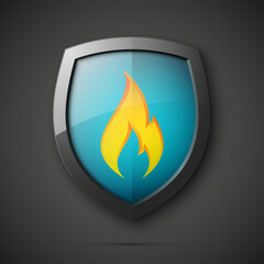Protected guard flame shield concept. Safety badge smoke fire icon. Privacy flame banner shield. Security label Defense fire tag. Presentation sticker flame icon. defense safeguard shield smoke