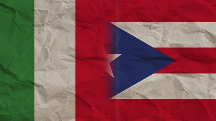 Puerto Rico and Italy Flags Together, Crumpled Paper Effect Background 3D Illustration