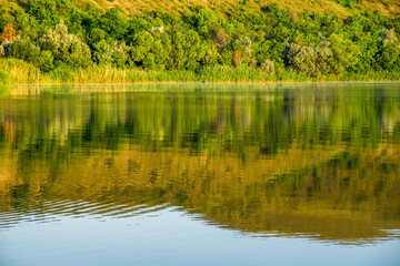 Reflection of a high bank in the water