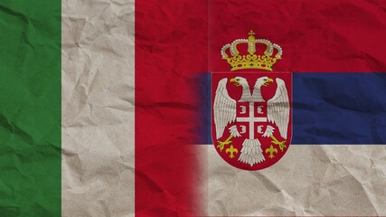 Serbia and Italy Flags Together, Crumpled Paper Effect Background 3D Illustration