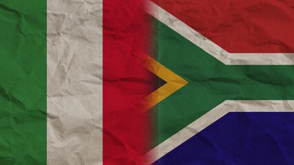 South Africa and Italy Flags Together, Crumpled Paper Effect Background 3D Illustration
