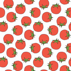 Seamless pattern with yammy tomato on white background. Vector image.