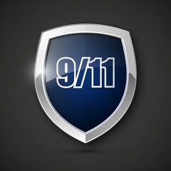 9/11 Patriot Day Poster Template, National holiday in the United States, September 11 in memory. We will never forget. America Shield with Flag Background. illustration for Patriot Day 9.11