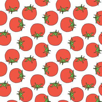 Seamless pattern with yammy tomato on white background. Vector image.