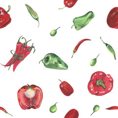 Seamless pattern. Watercolor painted collection of vegetables. Handmade fresh food design elements isolated.