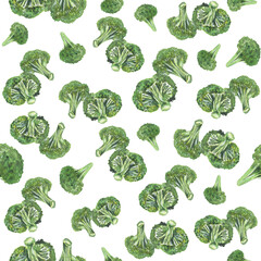 Seamless pattern Broccoli. Watercolor painted collection of vegetables. Handmade fresh food design elements isolated.
