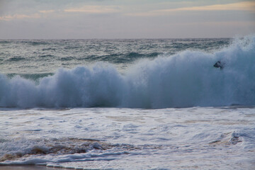 bodysurfer at the beach catching waves