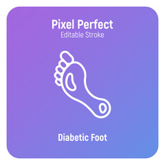 Diabetic foot thin line icon. Open sores on the feet. Pixel perfect, editable stroke. Vector illustration.
