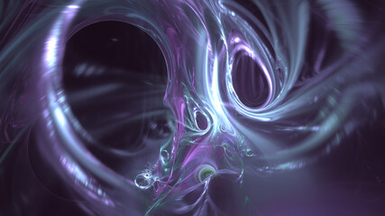 Abstract fractal art background. Dynamic splashing effect in purple tones on black. I think it looks like a macro interior of a water splash.