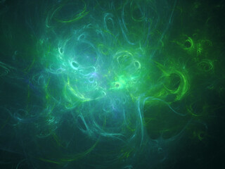 Obraz premium Abstract fractal art background. Swirls of green and blue deep sea colours. I think it looks like plasma, gas, smoke, clouds, fluid or bubbles.