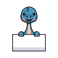 Fototapeta premium Cute little dinosaur cartoon with blank sign