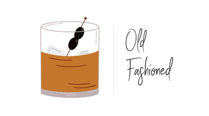 Cocktail old fashioned. Vector illustration.