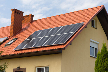 solar panels on a roof of house, modern power solution, environment friendly