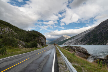 Road 76, Tosbotn, Nordland, Norway. Cloudy day. Horizontal. Nobody.