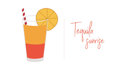 Tequila Sunrise cocktail. Vector illustration.