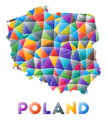 Poland - colorful low poly country shape. Multicolor geometric triangles. Modern trendy design. Vector illustration.