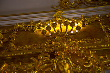 glass lamp on metal base close-up on the wall