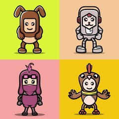 vector graphic illustration of cute illustrations in unique costumes, suitable for stickers, t-shirts, and merchandise designs