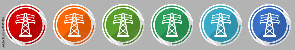 Poster power, energy tower icon set, vector illustration in 6 colors options for webdesign and mobile appli