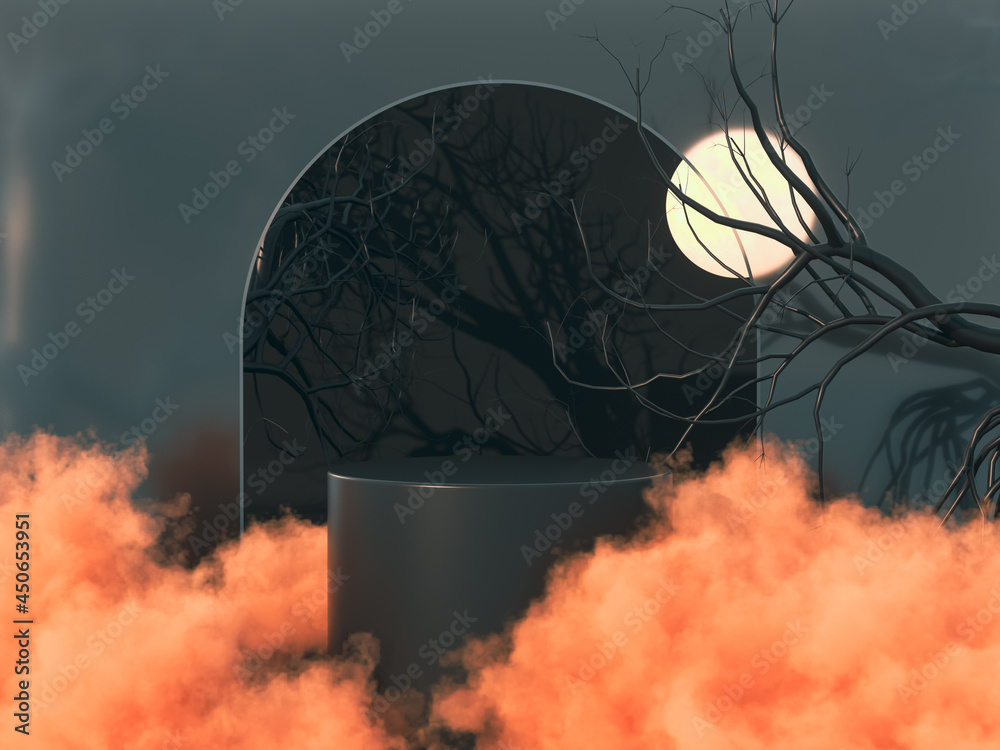 Poster halloween background with product stand. 3d rendering.