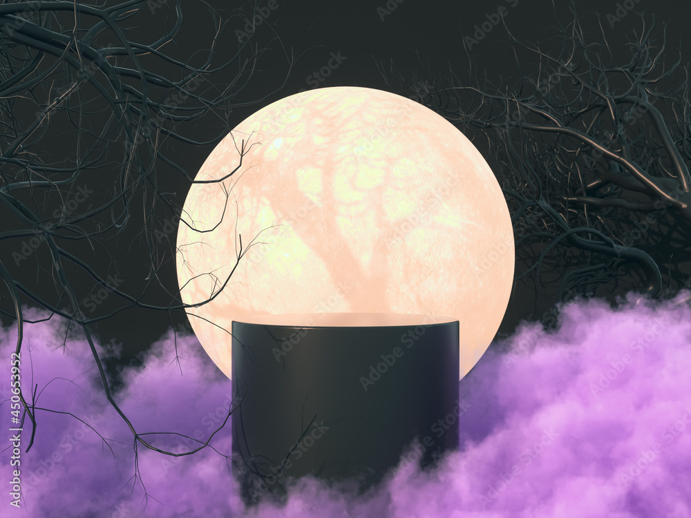 Poster Halloween background with product stand. 3d rendering.