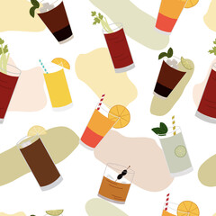 Seamless pattern with cocktails. Backgrounds and wallpapers for invitations, cards, fabrics, packaging, textiles, posters. 